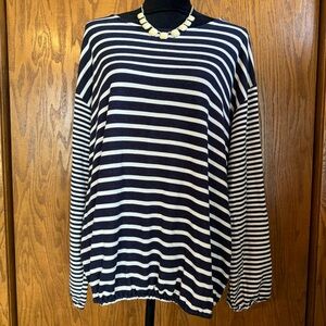 Christopher & Banks Women’s Navy Blue White Striped Elastic Waist Shirt Size XL
